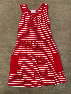 Hanna Andersson Red & White Striped Scoop Neck Dress with Pockets Sz 8